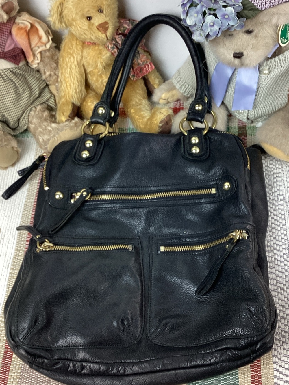 Linea Pelle Classic Black Leather Tote Handbag - Women Bags
